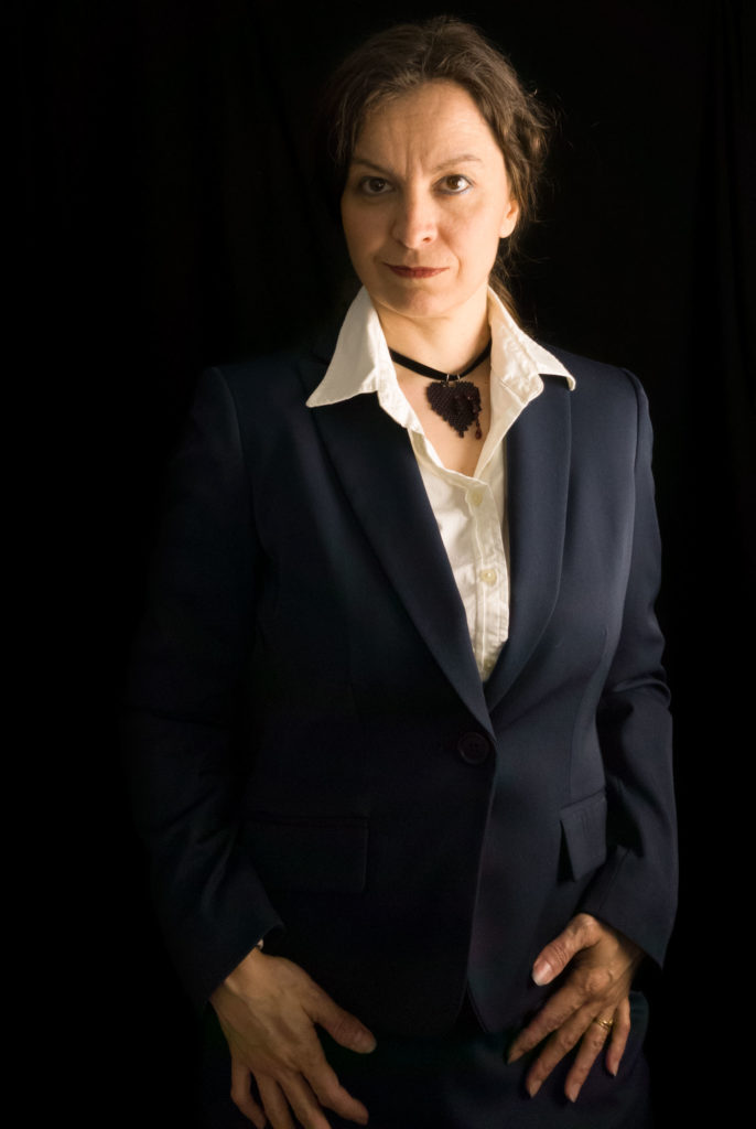 Bleeding Heart Pendant in black worn with Business Professional outfit
